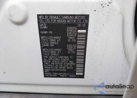 2019 Nissan Rogue Sv z USA, uszkodzony, nr VIN KNMAT2MT1KP503090